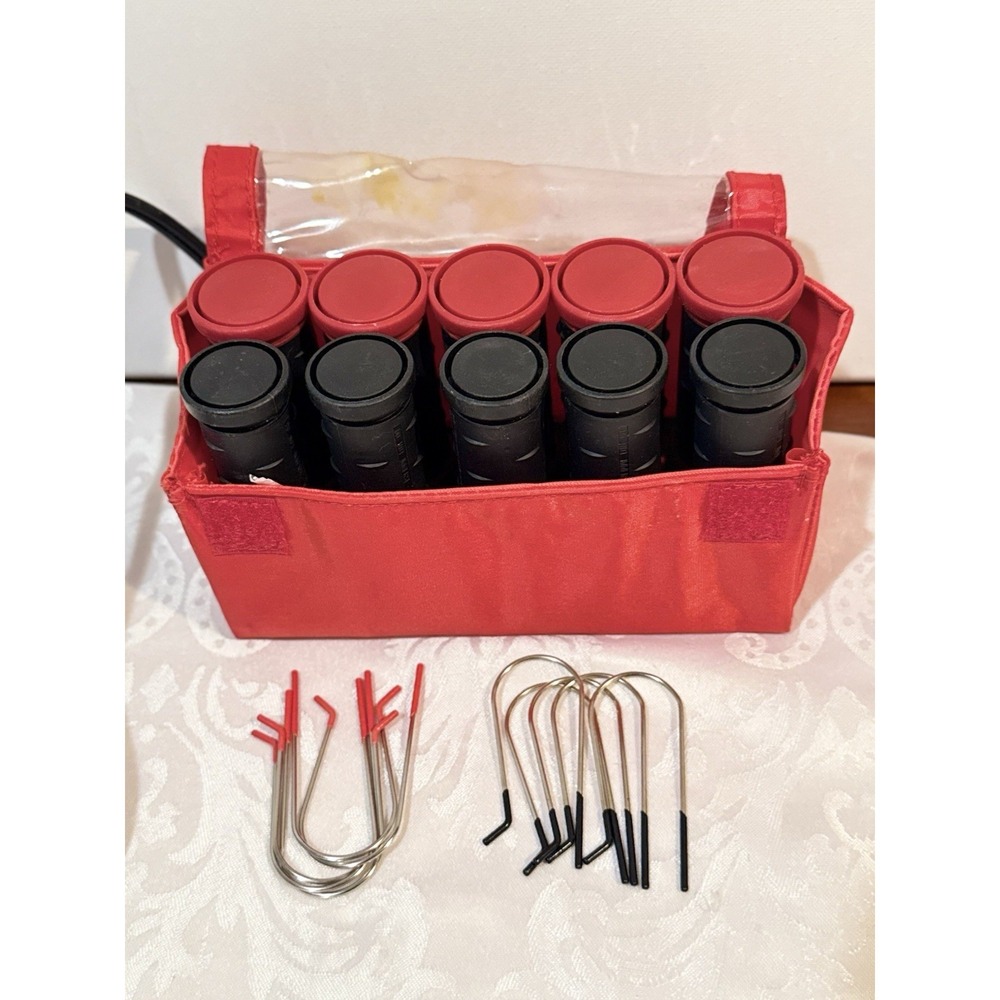 Vintage Remington Travel Hot Rollers Set Red Nylon Case w Clips Tested & Works
